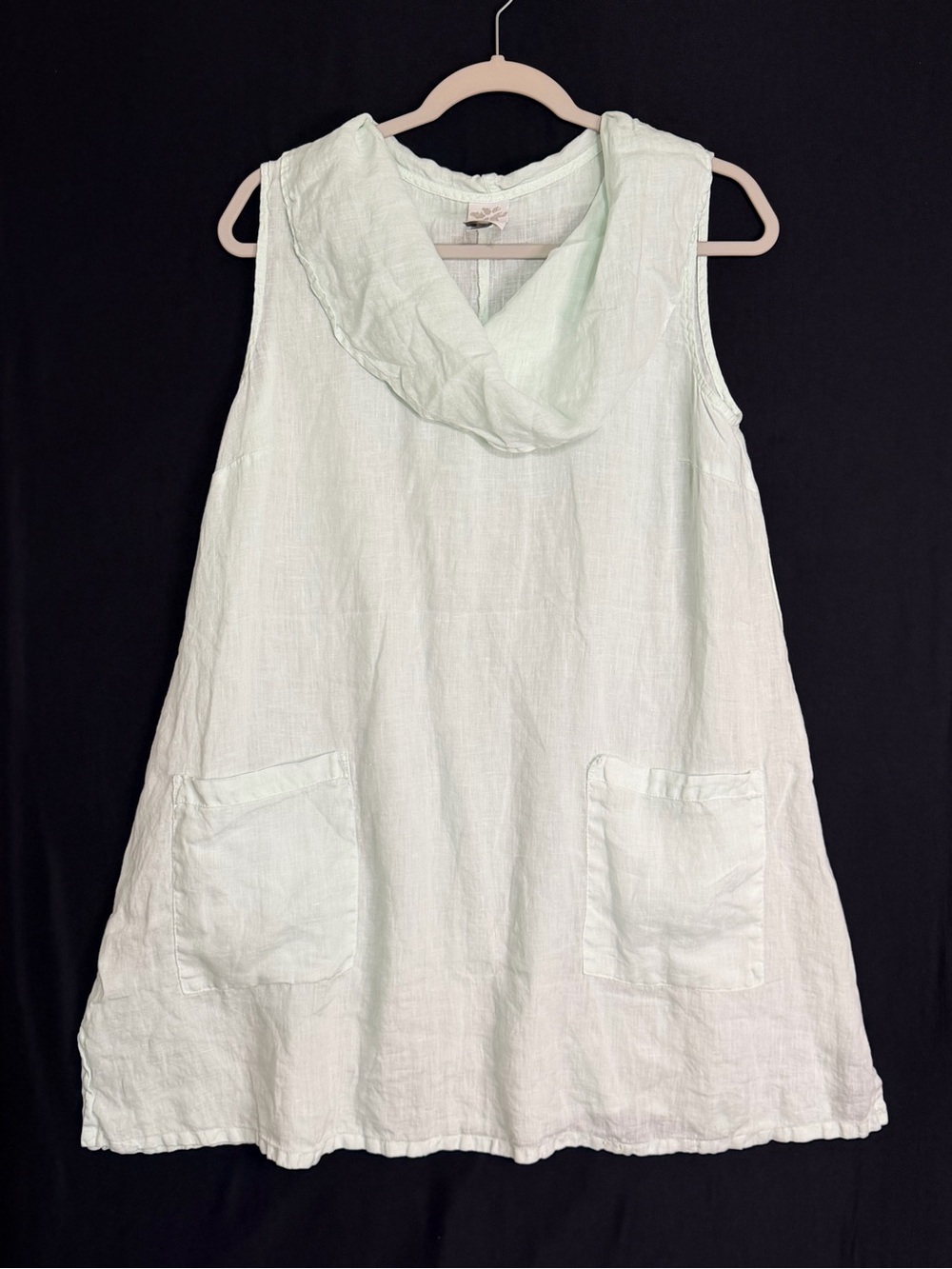 Match Point S Sleeveless Linen Tunic Top with Cowl Neck in Light Mint lagenlook